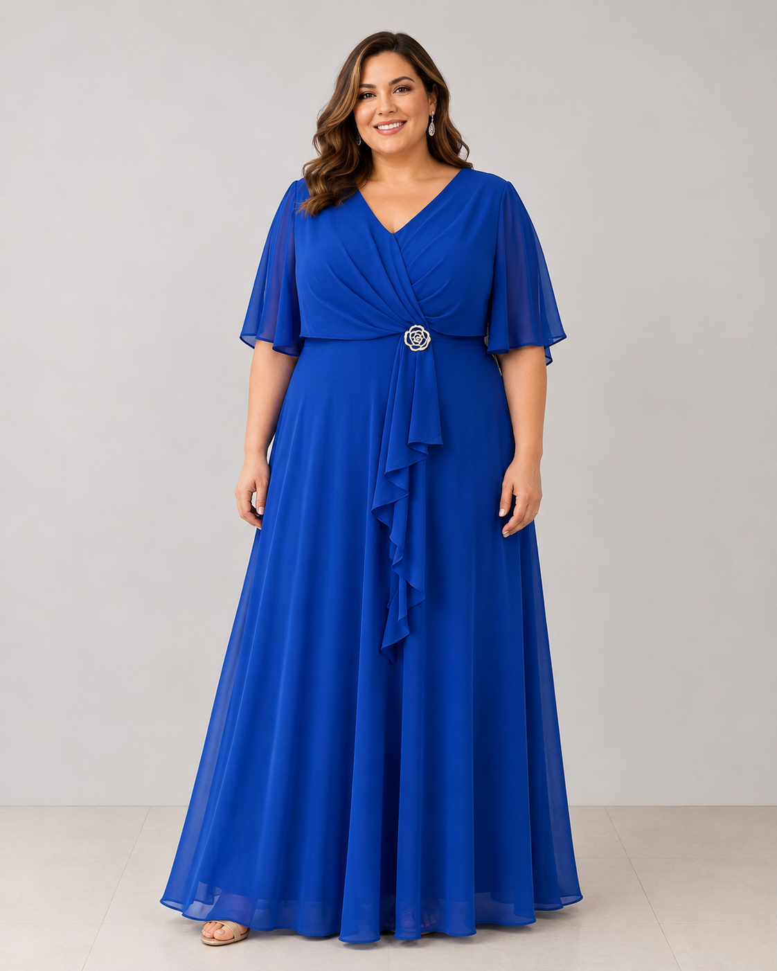 Vestido Capa Broche Flor Escote Curvy - Imagen 2