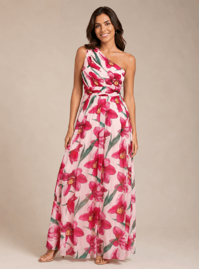 Vestido Asimétrico Gasa Floral
