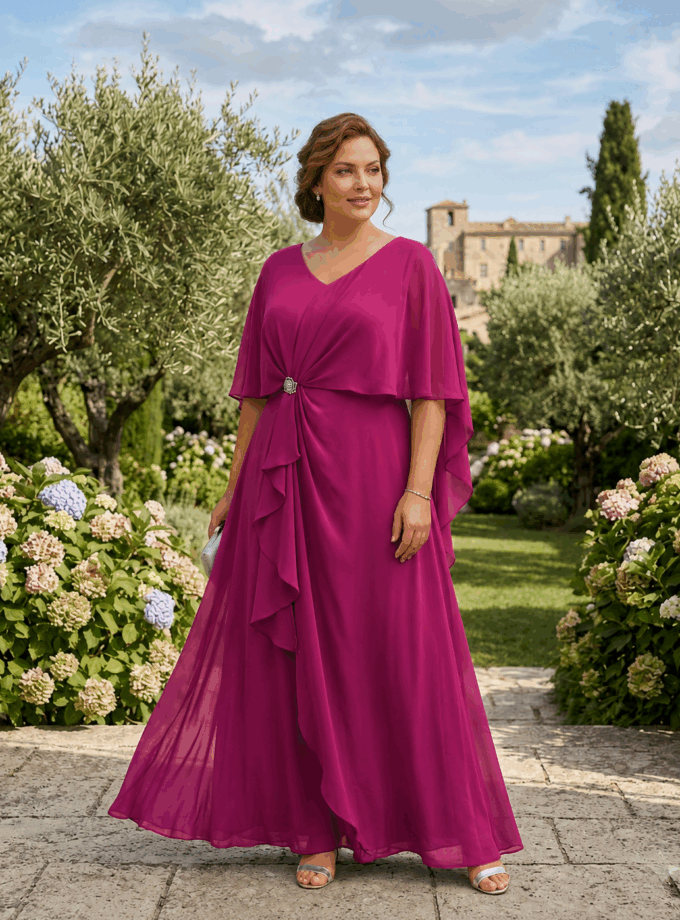Vestido Capa Broche Flor Escote Curvy