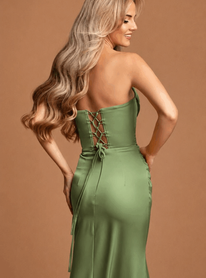 Vestido Seda Cascada Espalda Cruzada