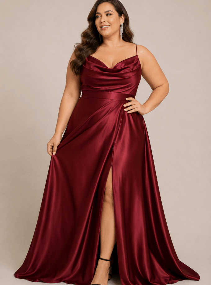 Vestido Seda Escote Cascada Curvy