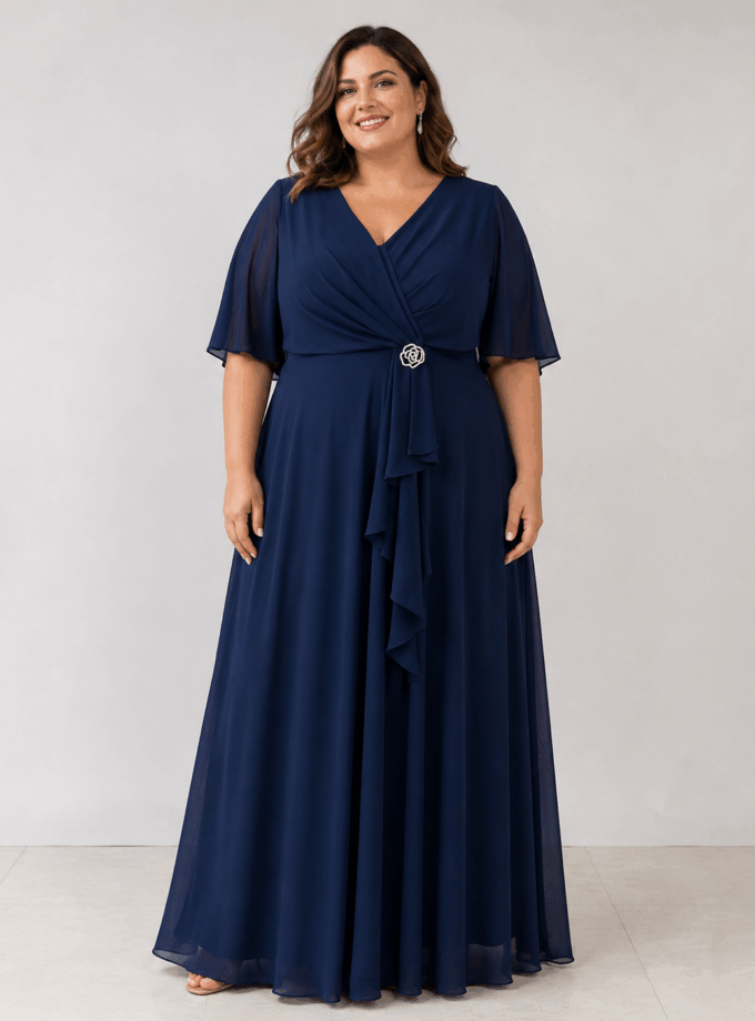 Vestido Capa Broche Flor Escote Curvy