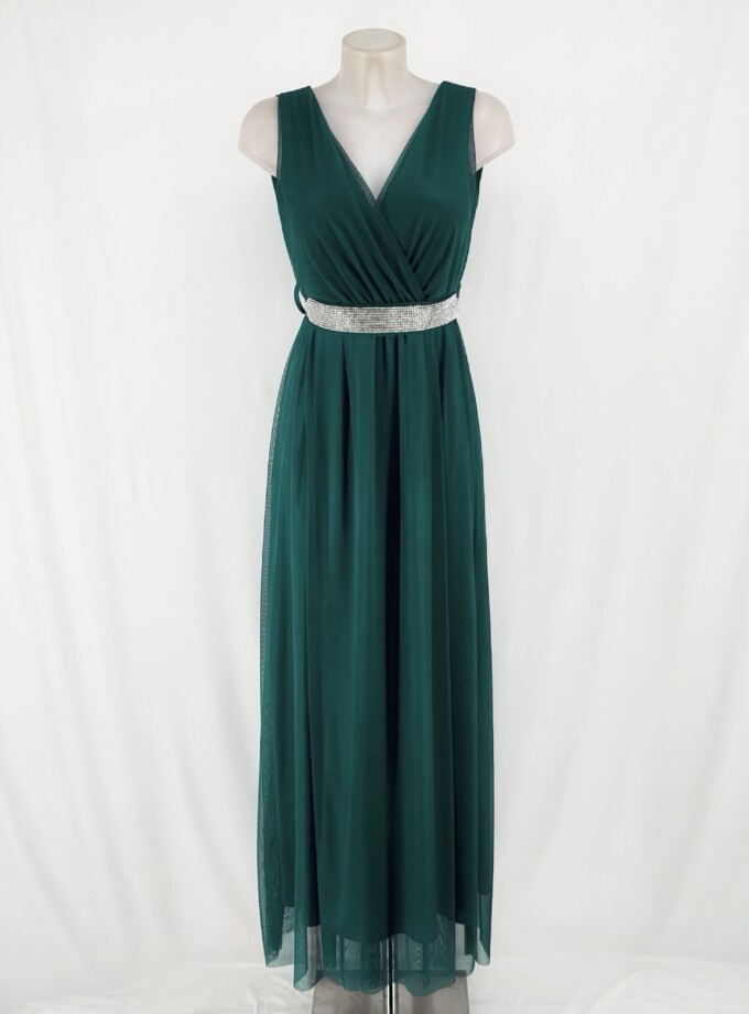 Vestido Tul Basic Cinturón Brillos