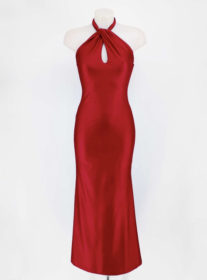 Vestido Seda Halter Atado Cuello