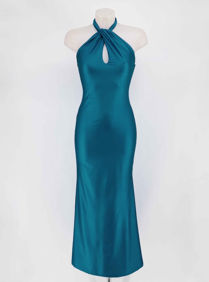 Vestido Seda Halter Atado Cuello