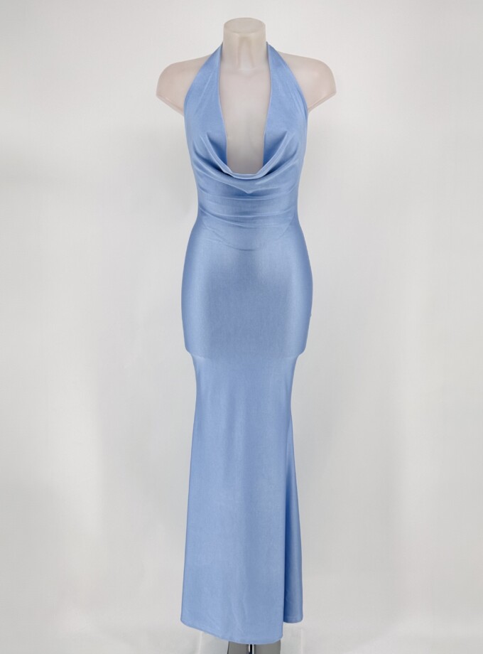 Vestido Seda Escote Cascada