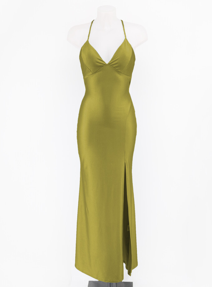 Vestido Seda Espalda Cruzada Escote Triángulo