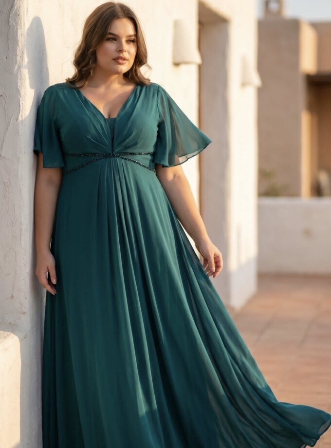 Vestido Manga Corta Brillo Cintura Curvy