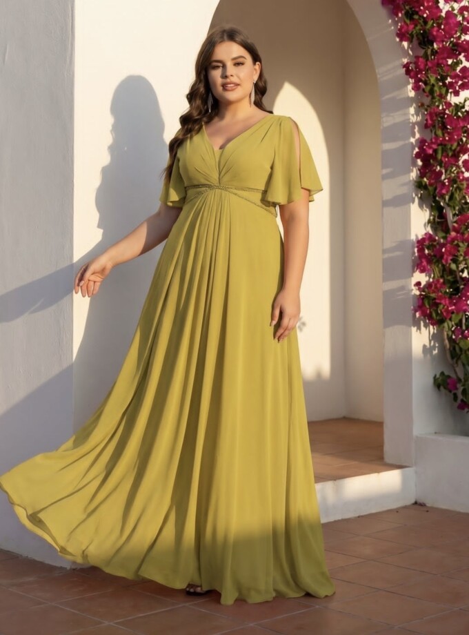 Vestido Manga Corta Brillo Cintura Curvy