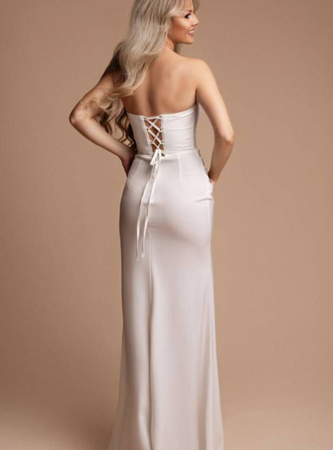Vestido Seda Cascada Espalda Cruzada Novia