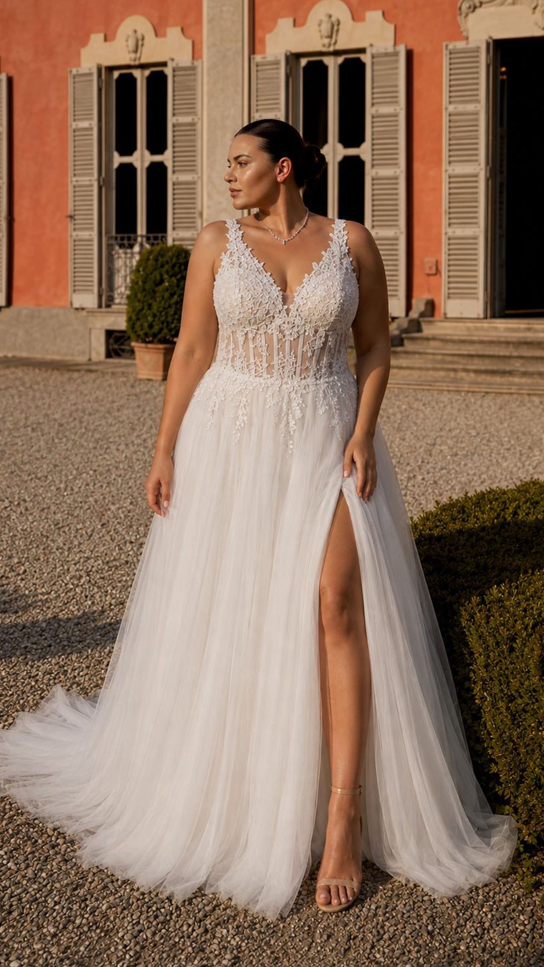 Vestido Tul Largo Corsé Abertura Novia Curvy - Imagen 3