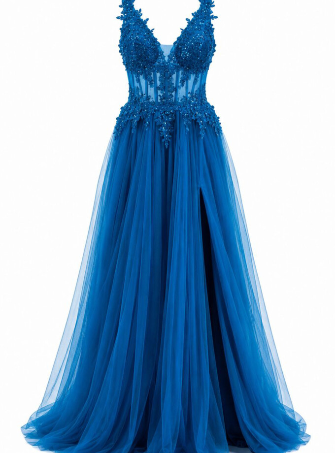 Vestido Tul Largo Corsé Abertura