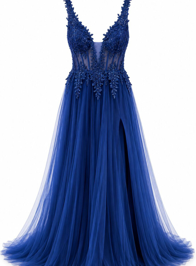 Vestido Tul Largo Corsé Abertura
