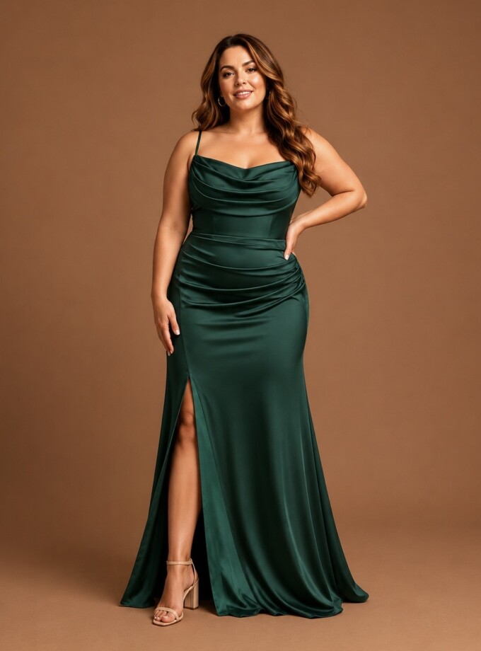 Vestido Seda Sirena Cascada Curvy