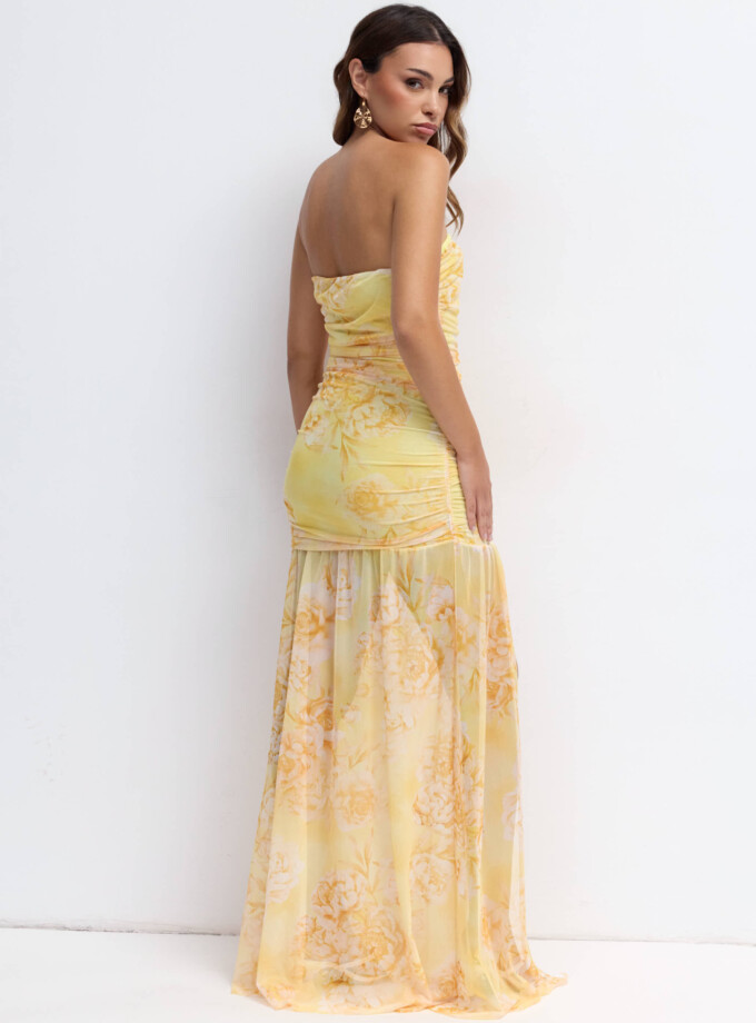 Vestido Tul Palabra Honor Estampado