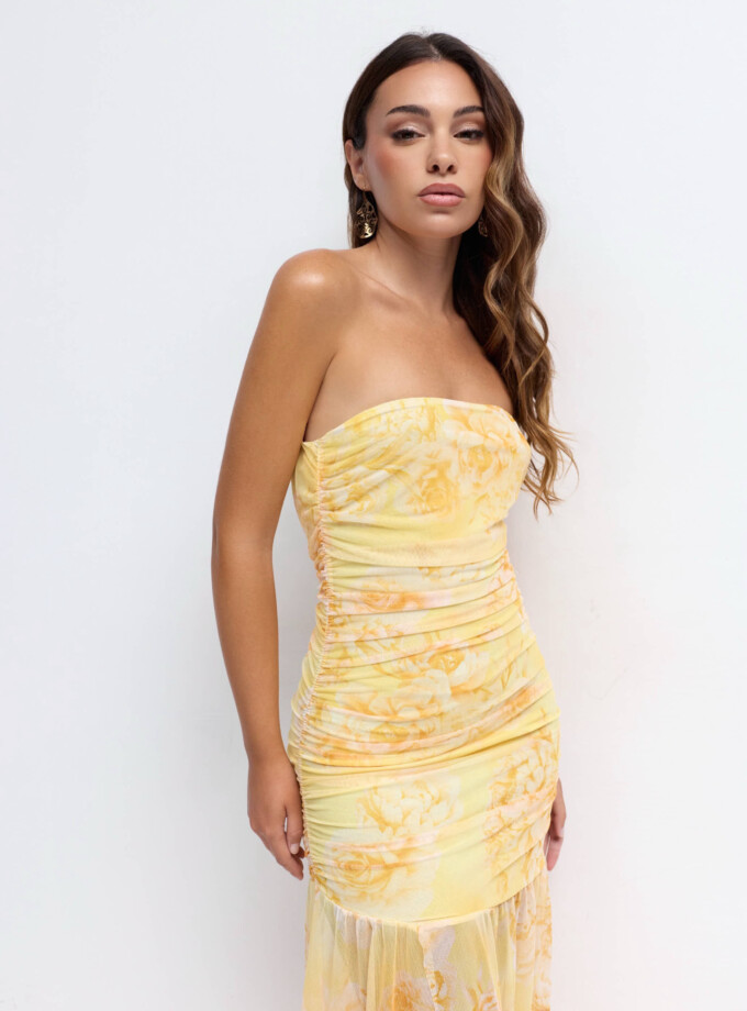 Vestido Tul Palabra Honor Estampado
