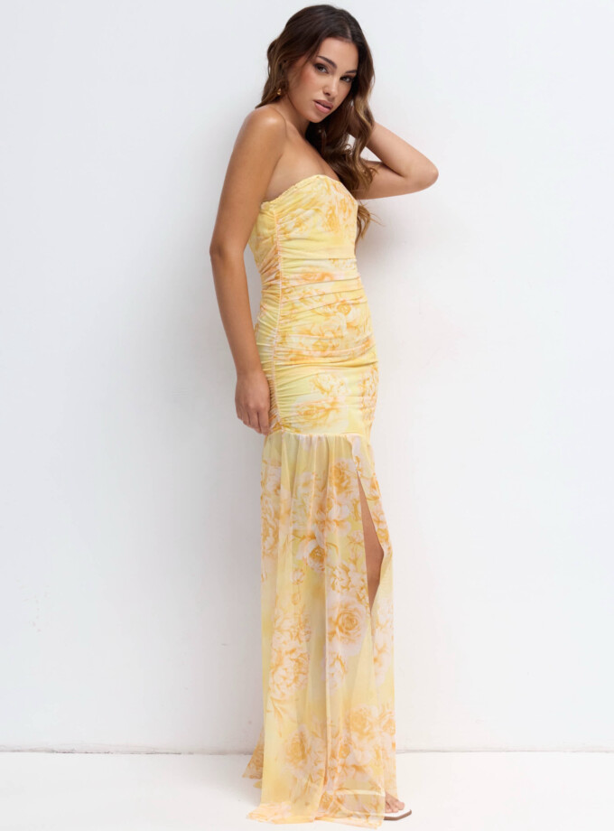 Vestido Tul Palabra Honor Estampado