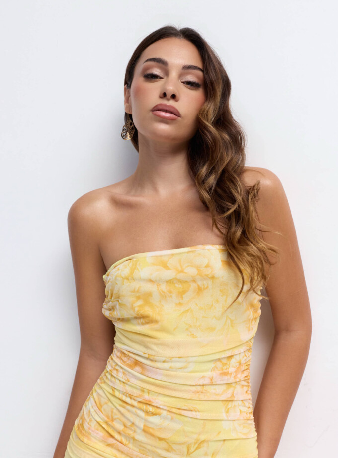Vestido Tul Palabra Honor Estampado