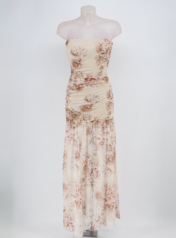 Vestido Tul Palabra Honor Estampado