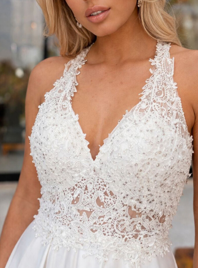 Vestido Encaje Falda Seda Novia