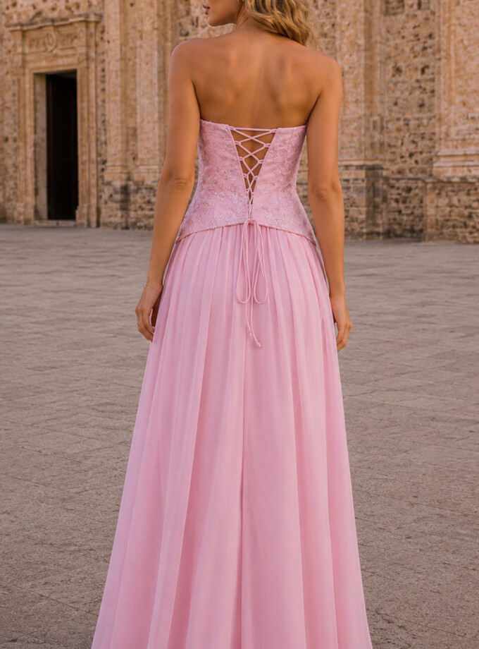 Vestido Corsé Lentejuelas Falda Gasa