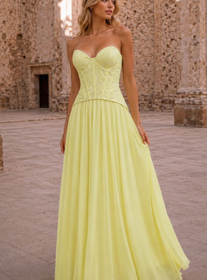 Vestido Corsé Lentejuelas Falda Gasa
