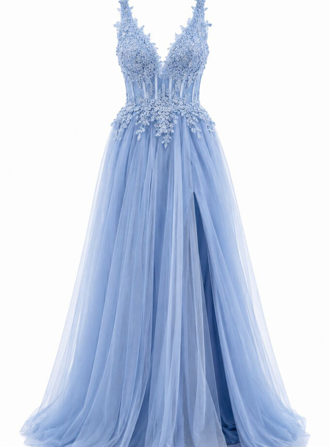 Vestido Tul Largo Corsé Abertura