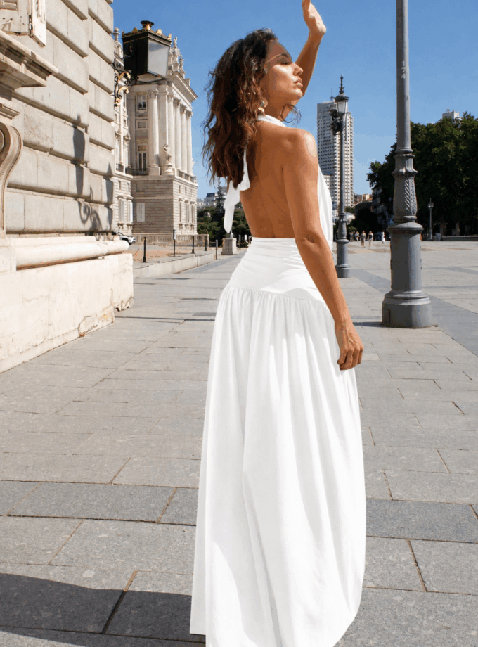 Vestido Halter Cintura Drapeada Novia