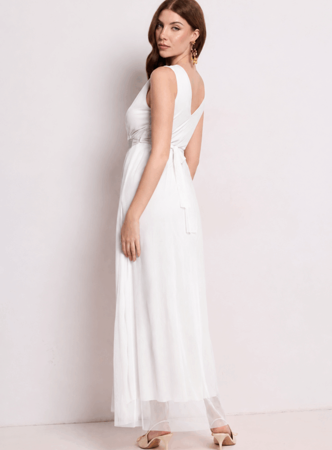 Vestido Tul Basic Cinturón Brillos Novia