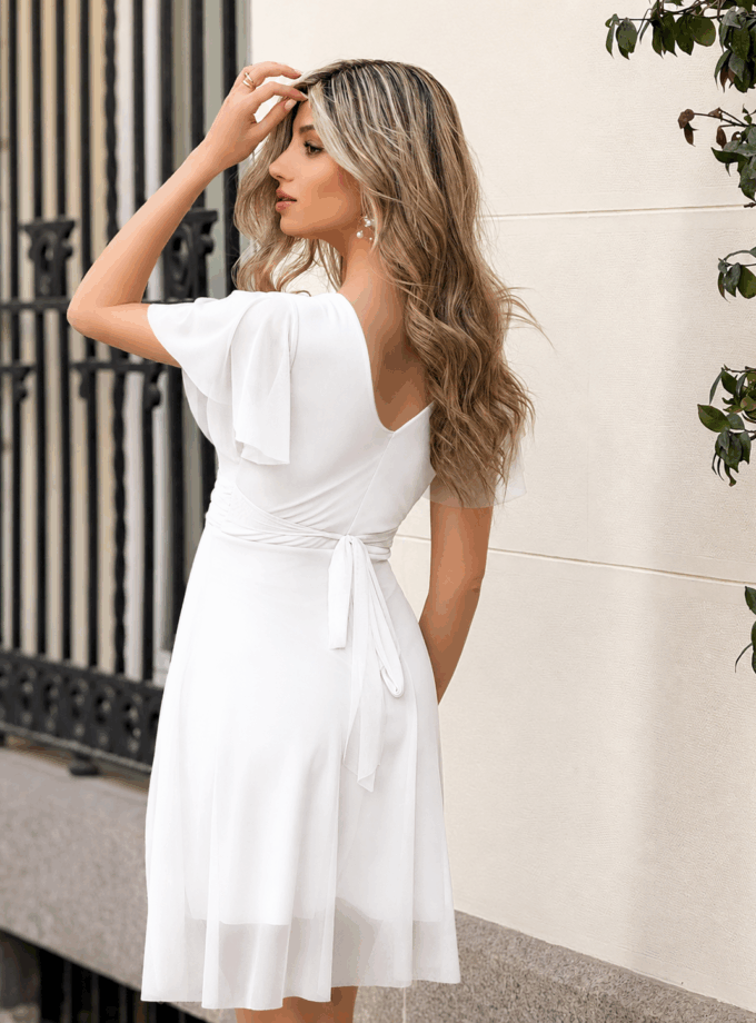 Vestido Tul Mangas Corto Novia