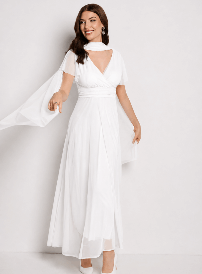 Vestido Tul Basic Mangas Novia