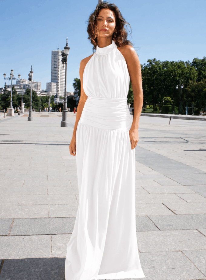 Vestido Halter Cintura Drapeada Novia