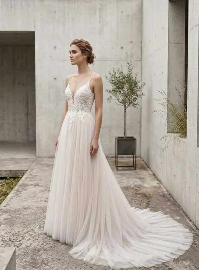 Vestido Tul Novia Fondo Beige