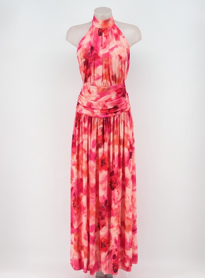 Vestido Halter Cintura Drapeada Estampado