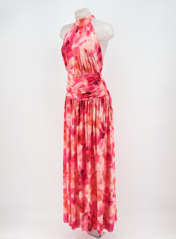 Vestido Halter Cintura Drapeada Estampado
