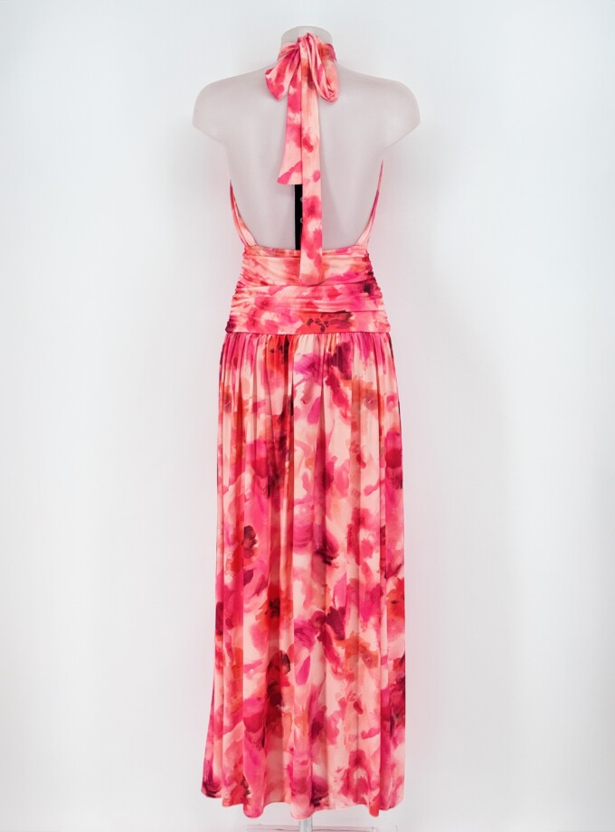 Vestido Halter Cintura Drapeada Estampado