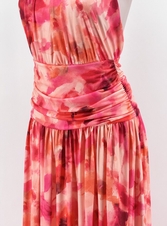 Vestido Halter Cintura Drapeada Estampado