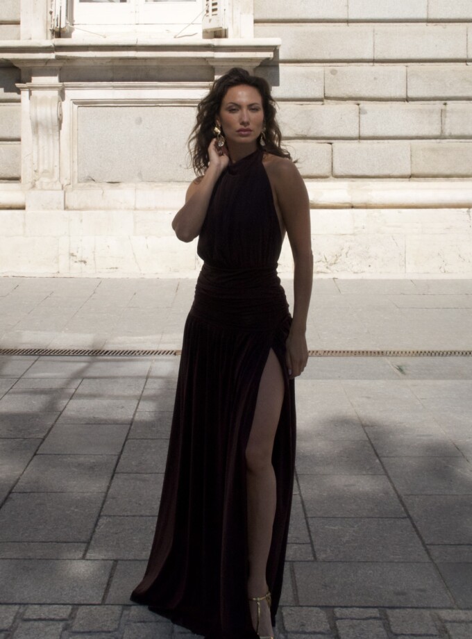 Vestido Halter Cintura Drapeada