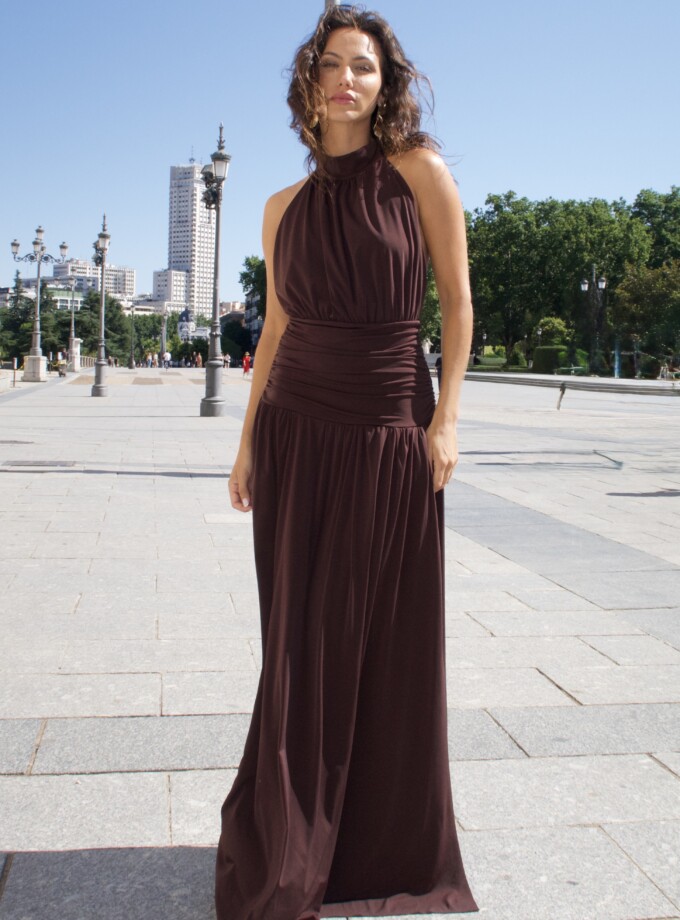 Vestido Halter Cintura Drapeada
