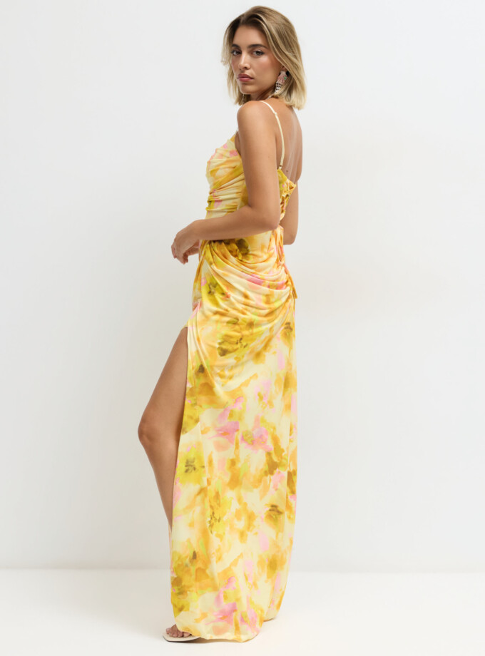 Vestido Cascada Asimétrica Cadera Estampado