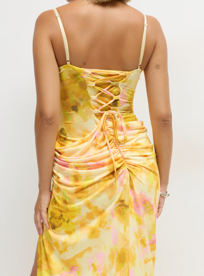 Vestido Cascada Asimétrica Cadera Estampado