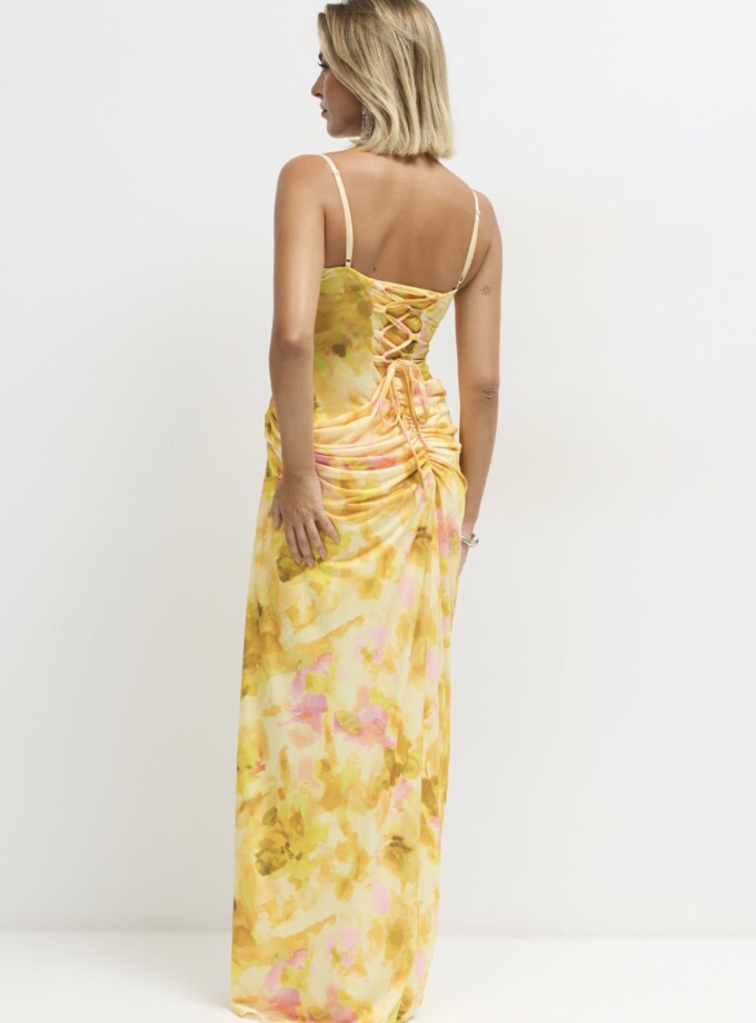 Vestido Cascada Asimétrica Cadera Estampado