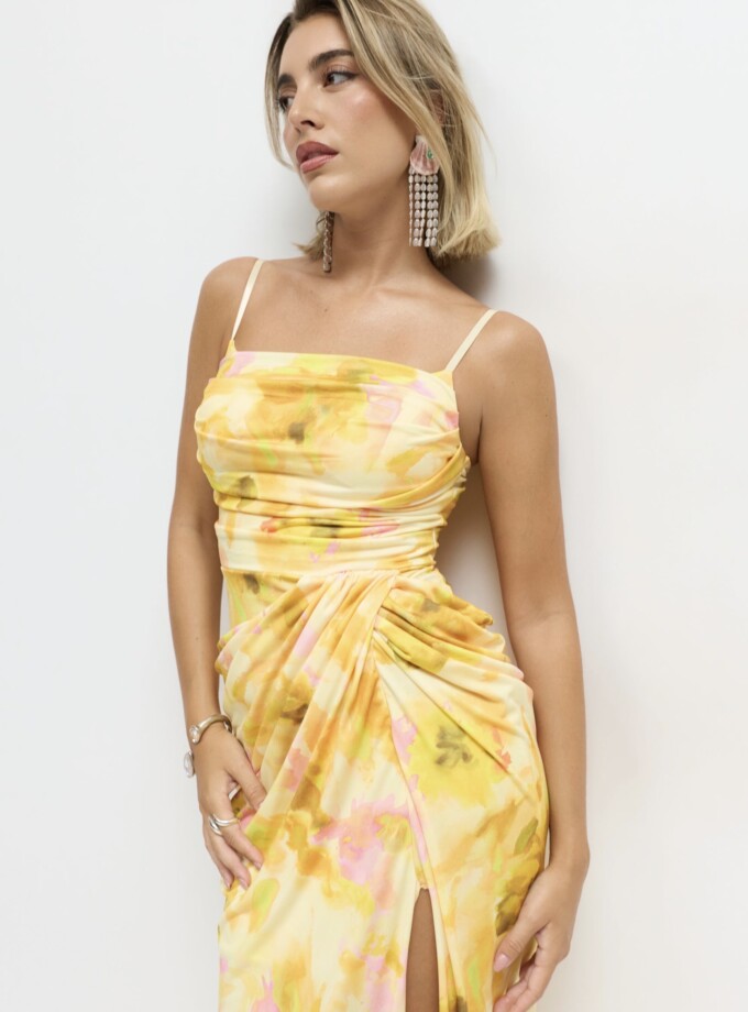Vestido Cascada Asimétrica Cadera Estampado