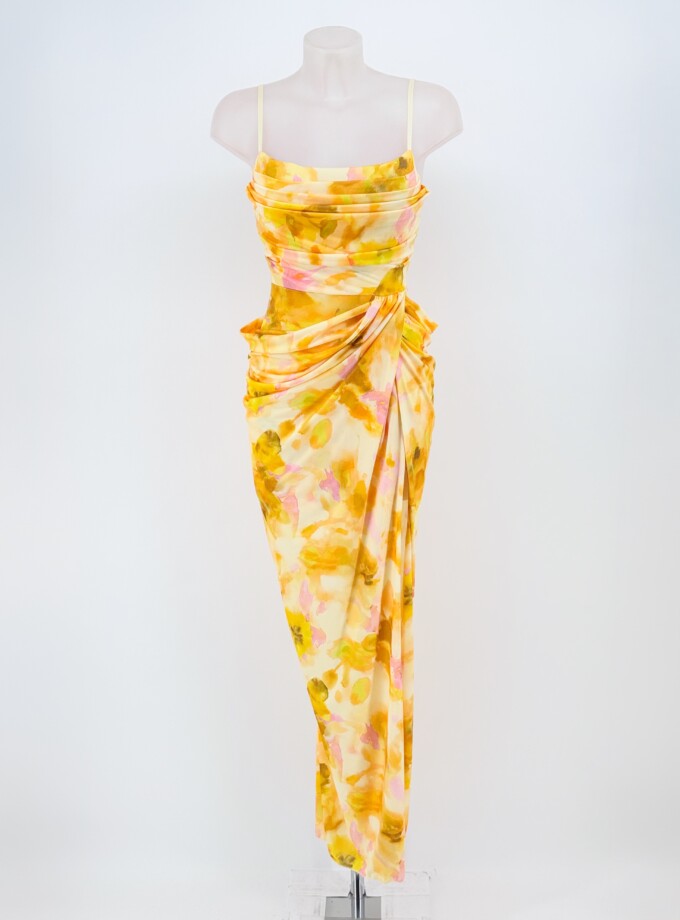 Vestido Cascada Asimétrica Cadera Estampado