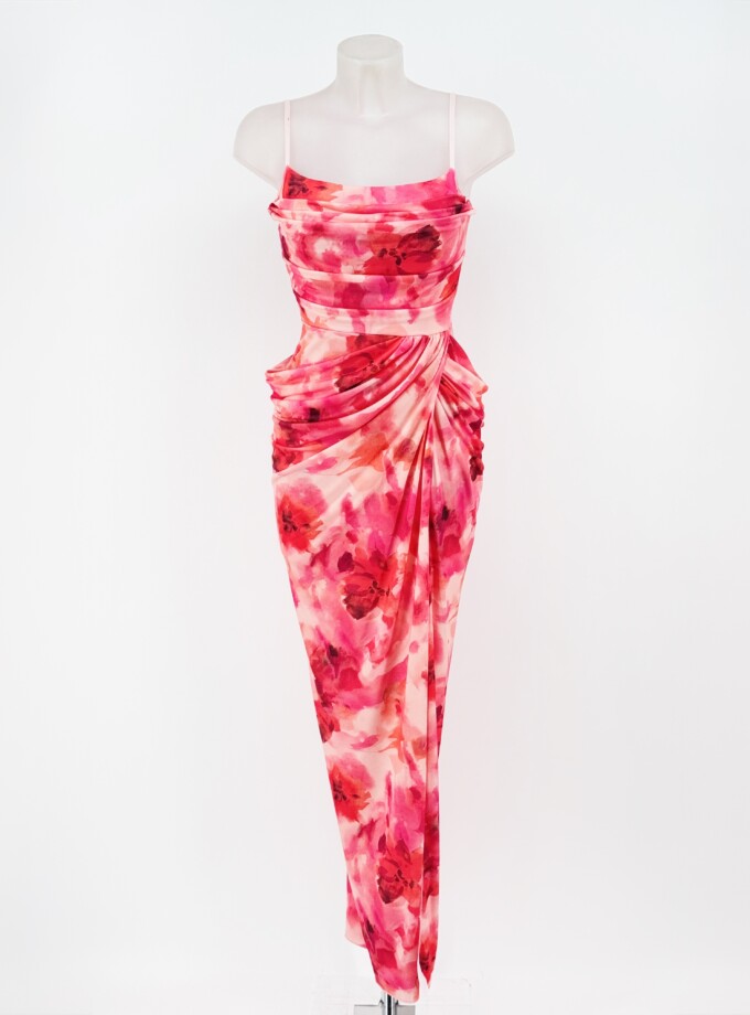 Vestido Cascada Asimétrica Cadera Estampado