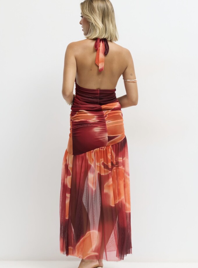 Vestido Tul Estampado Escote