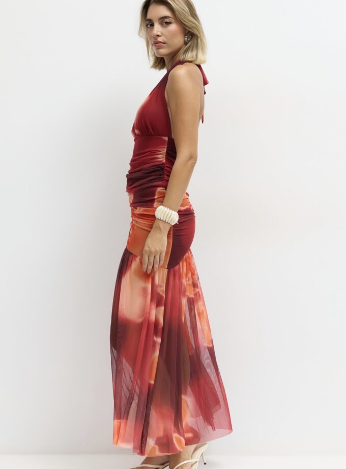 Vestido Tul Estampado Escote