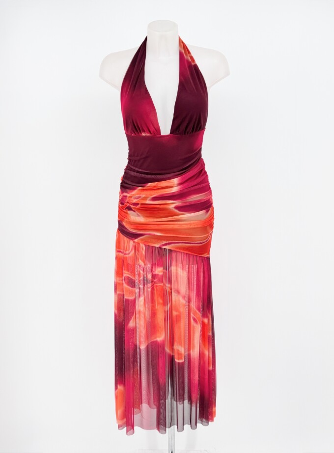 Vestido Tul Estampado Escote
