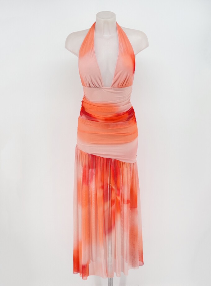 Vestido Tul Estampado Escote