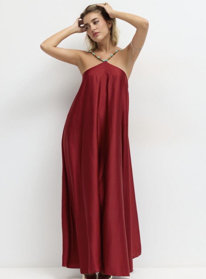 Vestido Seda Halter Bolitas
